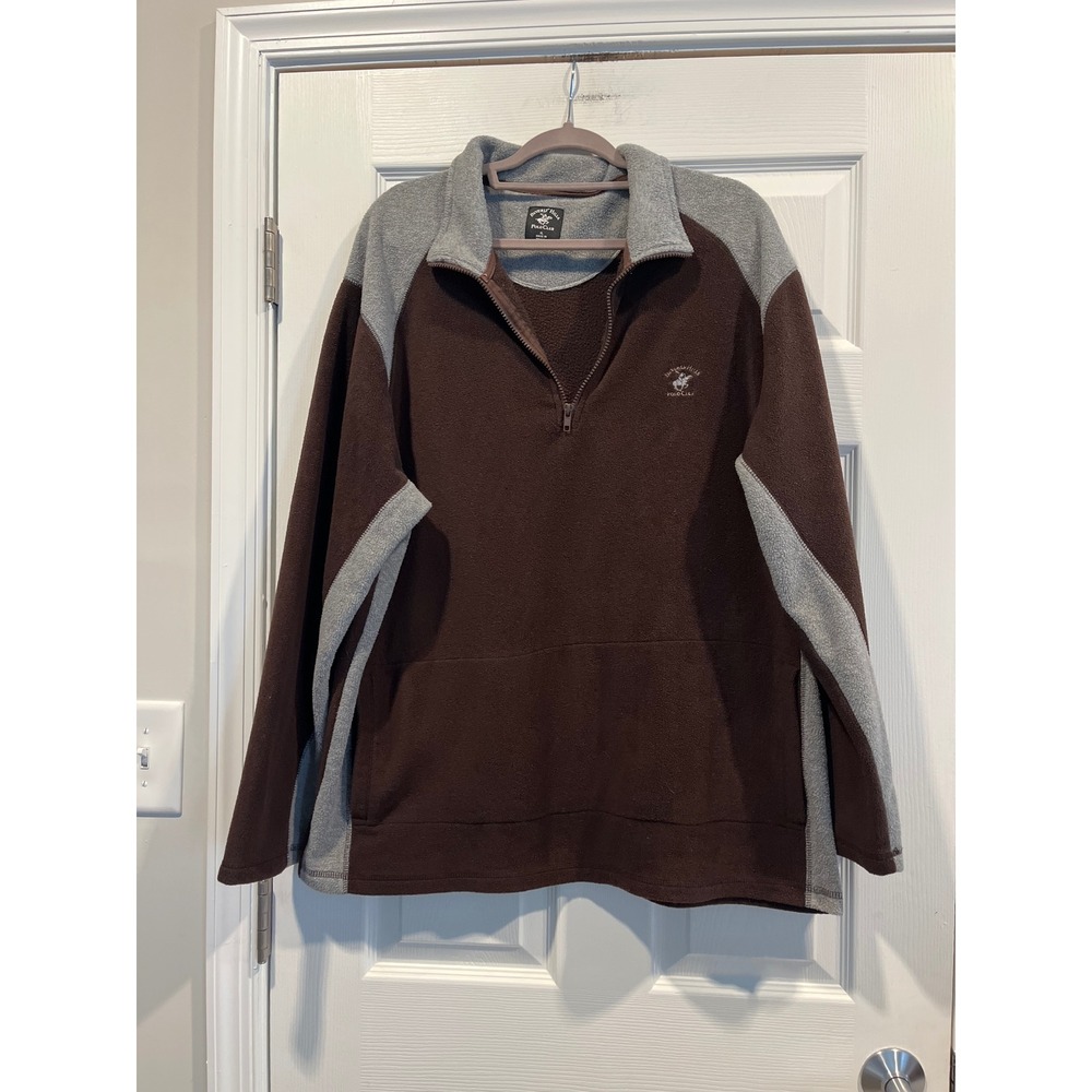 Beverly Hills Polo Club Mens XL Fleece Quarter Pullover Brown Gray Colors